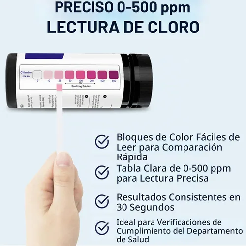 Vista 3 de 200 tiras reactivas de cloro para servicio de alimentos de 0 a 500 ppm (paquete de valor) - Tiras de prueba de desinfectante de blanqueador
