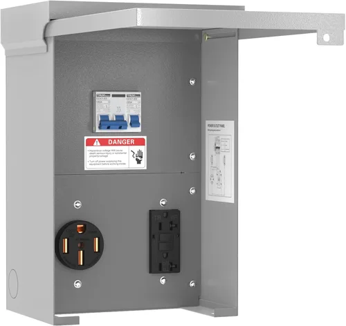 Vista 7 de Caja de toma de corriente de 30 amperios para RV con interruptor, NEMA TT-30R, resistente a la intemperie, eléctrica para exteriores, 125 voltios