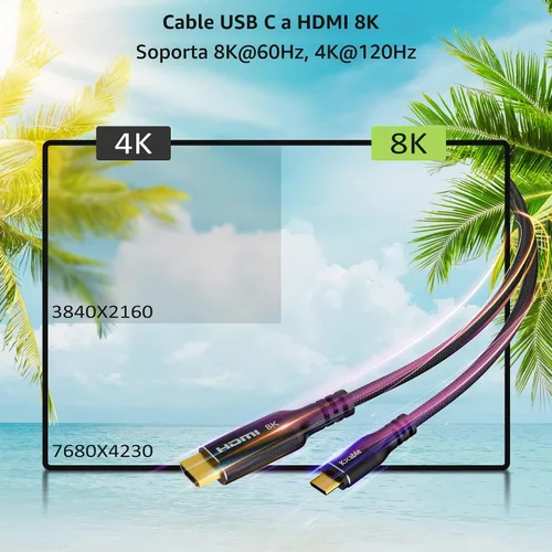 Vista 2 de Cable USB C a HDMI 2.1 de 4 pies, con 2 adaptadores HDMI, 8K@60Hz, 4K