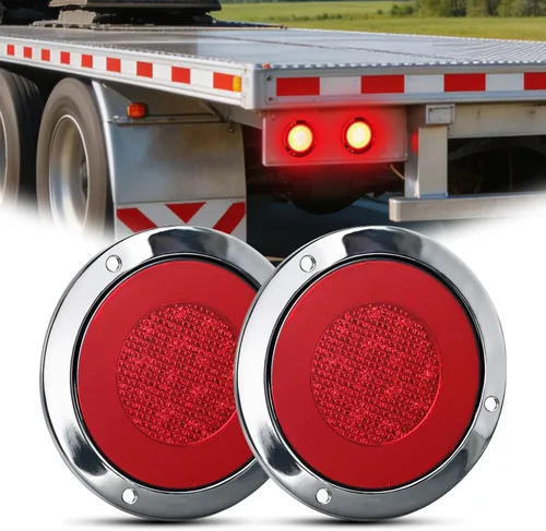Vista 32 de Nilight Luces traseras para remolque, 2 unidades, 4 pulgadas, redondas, 12 LED, ámbar, cromado, marco, marcador, señal de giro, luz trasera
