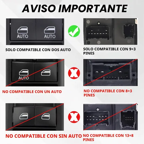 Vista 4 de Interruptor maestro de ventana de alimentación del lado del conductor 9 pines + 3 pines Compatible con 2009 2010 2011 2012 Dodge Ram 1500 2500 3500