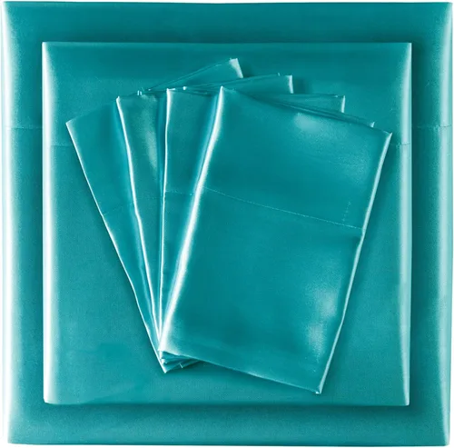 Vista 240 de Madison Park Essentials - Juego de sábanas de satén de lujo y sedoso con brillo natural, bolsillo elástico de 14 pulgadas para colchones de hasta 16