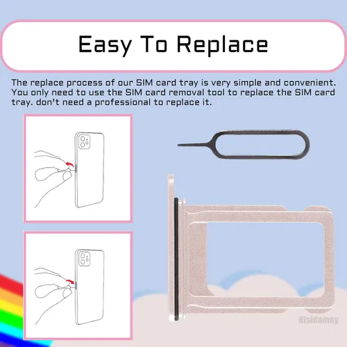 Vista 5 de Bandeja de repuesto para iPhone 13, color rosa Single SIM Card Slot with Waterproof Rubber Ring Repair Fix Kit Card Removal Tool for iPhone13