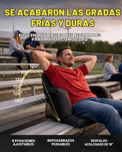 Vista 6 de BRAWNTIDE - Asiento de estadio para gradas con soporte de espalda, cojín de espuma de 3 pulgadas