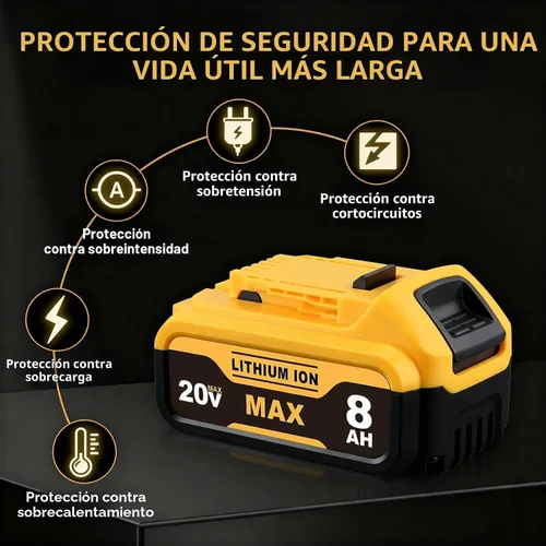 Vista 4 de 8.0Ah Compatible con la batería DeWalt 20V Max DCB200 DCB201 DCB180 DCB203 DCB204 DCB206 para herramientas eléctricas sin cable con indicador LED