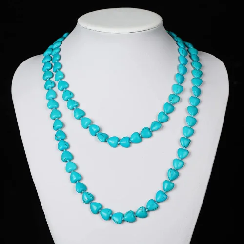 Vista 3 de Fuqimanman2020 Collar largo de cuentas turquesa con cuentas redondas infinitas de múltiples capas, corazón, yoga, meditación, oración, piedras