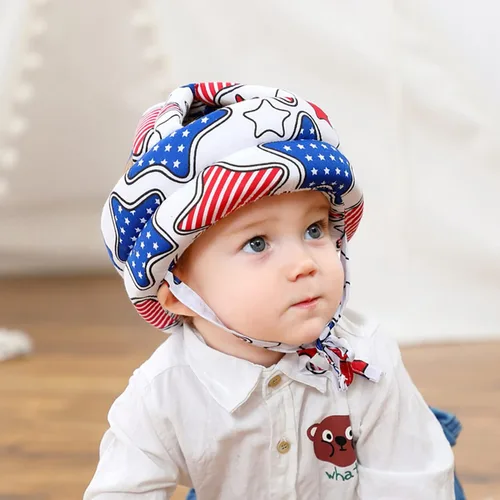 Vista 7 de Casco de seguridad para bebé, gorra protectora ajustable de algodón, protector de cabeza para niños, casco para caminar para gatear al bebé (blanco)