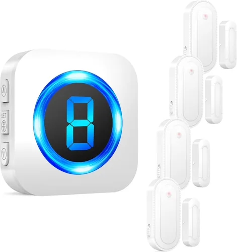 Vista 12 de SURFOU Timbre inalámbrico con sensor de puerta, alerta de apertura de puerta impermeable con rango de 1000 pies, 55 tonos de llamada, alarma de 110