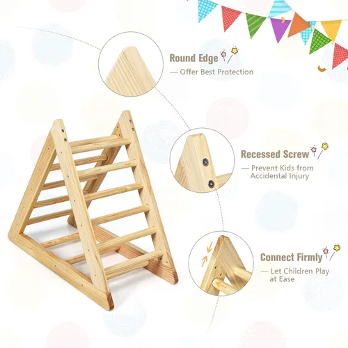 Vista 5 de GLACER Escalera triangular de madera para escalar, escalador triangular para niños pequeños con 3 escaleras de escalada diferentes para niños de 3