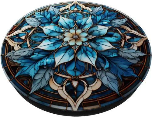 Vista 2 de Copo de nieve de invierno flor de invierno vidrieras PopSockets Standard PopGrip