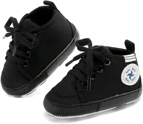 Vista 3 de Zapatos de lona y mezclilla con diseño de estrella para bebé - Tenis con suela suave antideslizante y caña alta, ideales para los primeros pasos