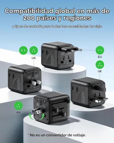 Vista 2 de MOMAX Mini Universal Travel Adapter for US/EU/UK/AUS Worldwide Plug Adapter Negro