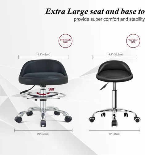 Vista 4 de Taburete Rolling Shop con soporte de espalda, taburete ajustable en altura con ruedas, resistente para salón, spa, tatuaje, esteticista y cocina