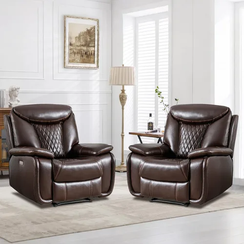 Vista 12 de HAOMARKETS Silla reclinable eléctrica, sofás reclinables de piel sintética suave con respaldo acolchado, sofá reclinable individual superrelleno