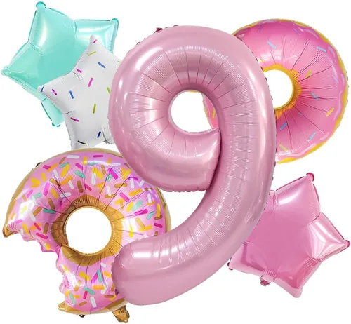 Vista 8 de Decoraciones de dona para el primer cumpleaños, suministros de decoración de fiesta de cumpleaños para niñas, 40 pulgadas, color rosa, 6 globos