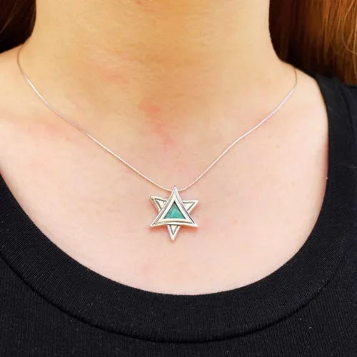 Vista 3 de Jewish Jewelry Star of David Pendant Necklace – Authentic Eilat Stone Pendant in Sterling Silver – Handmade Israel Judaica Jewelry Gift for Men &