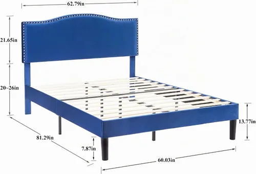 Vista 2 de VECELO Base de cama tamaño Queen, base de cama de plataforma con cabecera tapizada de altura ajustable, marcos resistentes y fuerte soporte