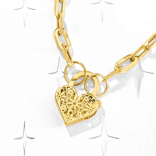 Vista 3 de Ross-Simons Collar con medallón de corazón bordado floral de oro amarillo de 14 quilates italiano