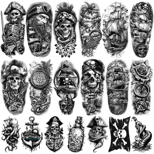 Vista 14 de 77 hojas de tatuajes temporales realistas en 3D para adultos y niños, cráneo, tigre, lobo, león, dragón, araña, serpiente, tatuajes temporales