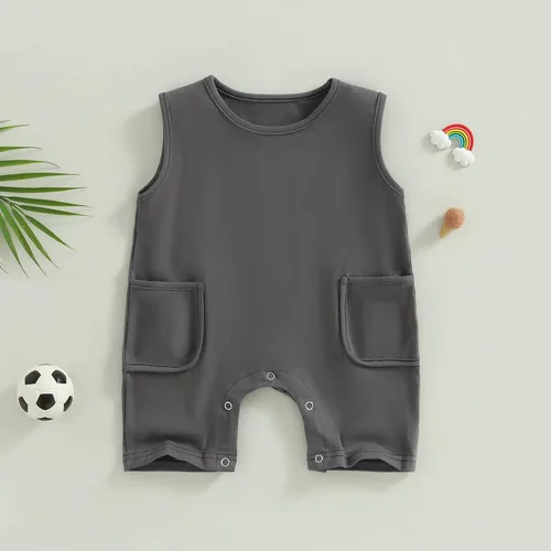 Vista 21 de Mameluco unisex de manga corta para bebé recién nacido, con botones, de una pieza, ropa de color sólido