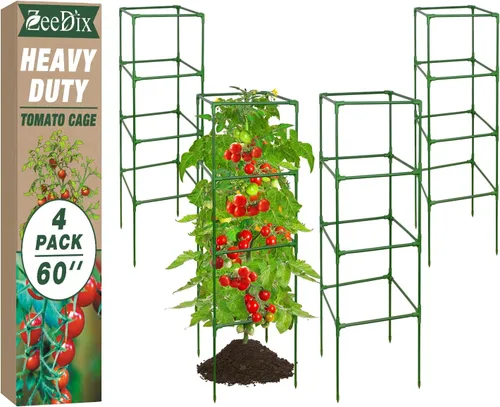 Vista 12 de ZeeDix Paquete de 4 jaulas cuadradas de tomate para jardín con clips de 45 Verde-Paquete de 4