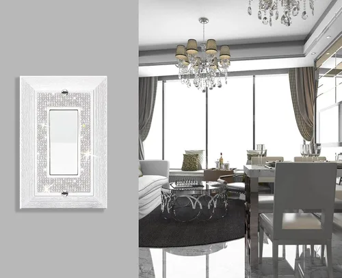 Vista 6 de Cubierta para interruptor de luz, con purpurina, bonitas cubiertas de placa de interruptor con diamantes de imitación plateados, textura blanca