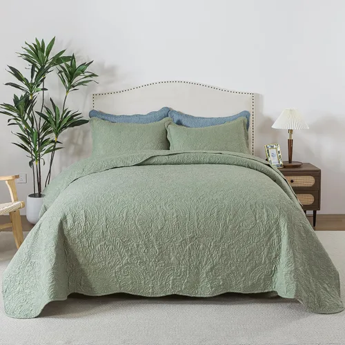 Vista 33 de HoneiLife Juego de ropa de cama tamaño Queen, juego de edredón de microfibra para cama Queen, colchas ligeras de 3 piezas, edredones reversibles