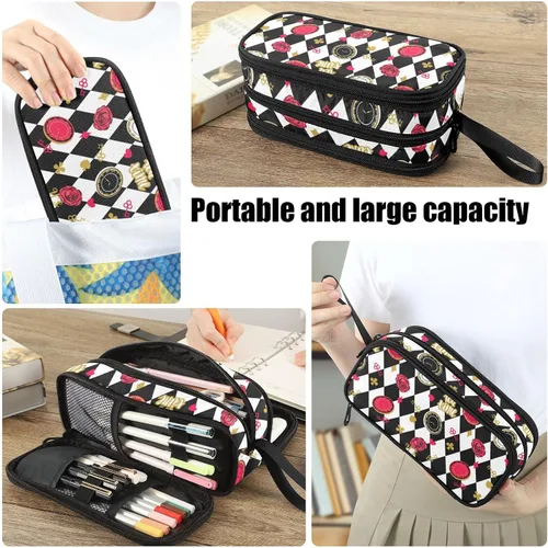 Vista 6 de Fustylead Alice - Estuche de ajedrez para lápices con cremallera, bolsa de maquillaje, bolsa de cosméticos, bolsa de viaje multiusos, caja