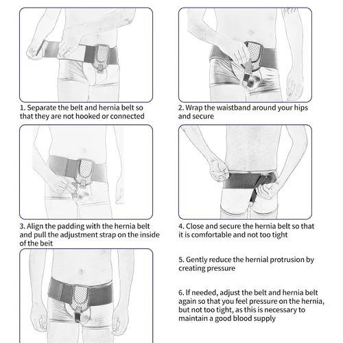 Vista 8 de Cinturones de hernia para hombres, cinturón de soporte de hernia inguinal con almohadilla de compresión extraíble, braguero de hernia ajustable