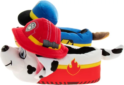 Vista 2 de Nickelodeon Paw Patrol and Sponge Bob Squarepants Zapatos de casa Chase y Marshall para niños pequeños Zapatillas de casa de felpa, ligeras
