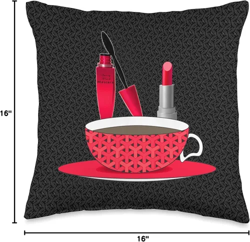 Vista 4 de Start Every Day Bright Designs Ready for The Day - Cojín de máscara de café y lápiz labial (16.0 x 16.0 in), multicolor