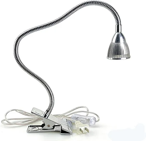 Vista 5 de QUANS Lámpara de escritorio LED de cuello de cisne con abrazadera regulable, 3 luces de lectura intercambiables de color, luz nocturna