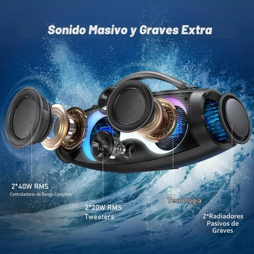 Vista 3 de DOSS Extreme Boom Pro D200 - Altavoz Bluetooth portátil, color negro