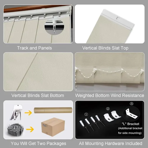 Vista 4 de LETAU Persianas verticales transparentes sin cordón, ajuste de luz, reducen el deslumbramiento solar, protección UV, persianas de ventana para Beige