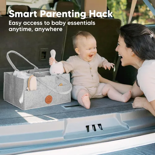 Vista 8 de KeaBabies Organizador de pañales para bebé con asa, organizador portátil de auto para bebé y almacenamiento para guardería, cambiador, cesta de Gris