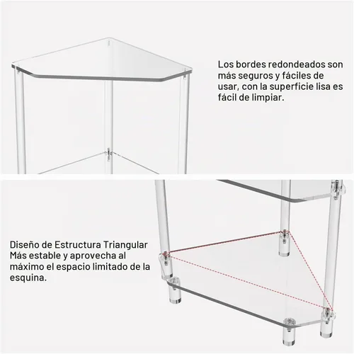 Vista 4 de Eglaf - Mesa auxiliar de esquina de acrílico, mesa auxiliar triangular de 3 niveles