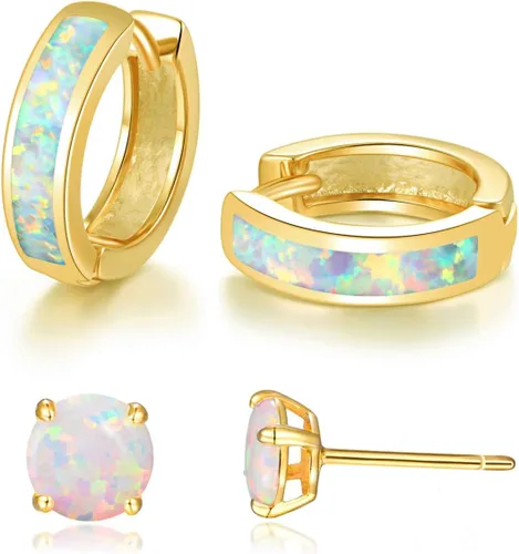 Vista 173 de CiNily Aretes Huggie de ópalo con bisagras, chapados en oro, hipoalergénicos, pequeños aretes de aro para mujeres, adolescentes, niñas, hombres