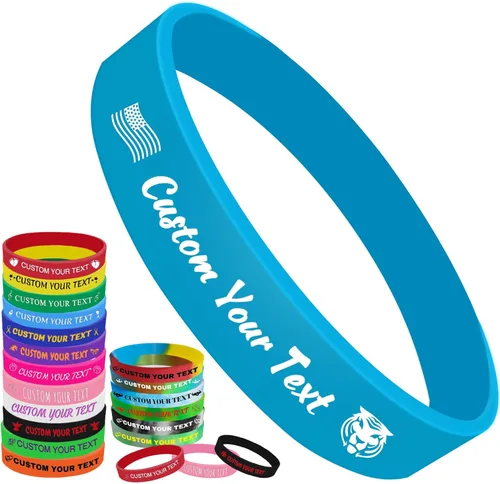 Vista 25 de Pulseras de silicona personalizadas Pulseras de goma de aduana a granel para eventos con texto de logotipo, pulseras personalizadas, regalos