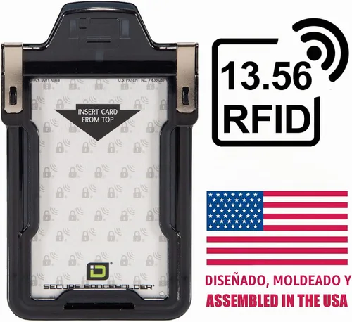 Vista 9 de Identity Stronghold - Soporte seguro para tarjetas RFID para 1 tarjeta, soporte para tarjetas de identificación de plástico duro resistente Negro