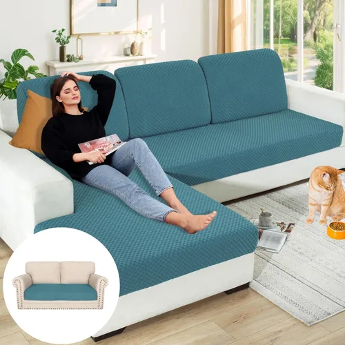 Vista 16 de YEMYHOM Funda de cojín para sofá, funda de cojín de asiento de alta elasticidad, tela jacquard geométrica de felpa, protector de sofá antideslizante