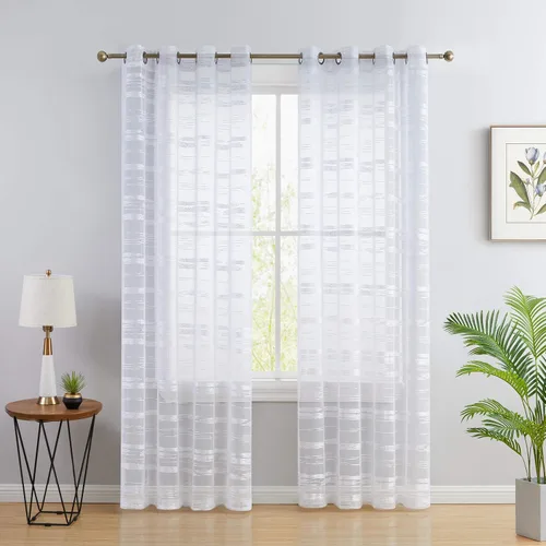 Vista 9 de HLC.ME Broadway - Paneles de cortina de ventana con ojales, de encaje translúcido decorativo a rayas, para filtrado de luz, para dormitorio y sala