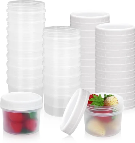 Vista 8 de Paquete de 24 tarros de almacenamiento de alimentos de 4 onzas (4.1 fl oz) con tapas de rosca Reusable Small Refrigerated Jars Plastic Freezer