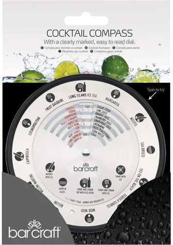Vista 4 de BarCraft BCLLCOMPASS - Brújula de cóctel con 12 recetas, acero inoxidable, blanco, 5.5 in