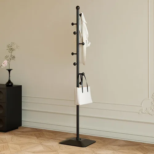 Vista 8 de Perchero, soporte de metal para percheros, árbol de abrigo independiente resistente con 8 ganchos y base de hierro fundido para abrigos, sombrero