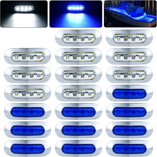 Vista 9 de Paquete de 20 Luces Interiores de Barco Marino de 3.7 Pulgadas con 4 LED, DC12-24V Impermeable Lámpara de Cortesía Cubierta Espejo de Popa Cabina