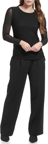 Vista 4 de Calvin Klein Blusa de manga larga elástica con laterales fruncidos para mujer