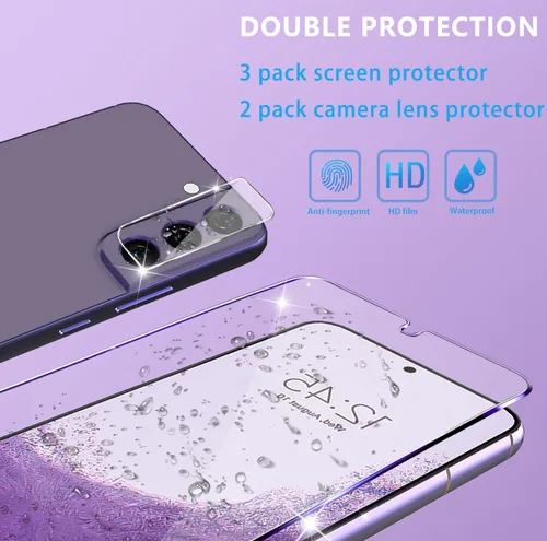 Vista 7 de Paquete de 3 protectores de pantalla para Galaxy S22, paquete de 3 protectores de lente de cámara con bandeja de fácil instalación, compatible
