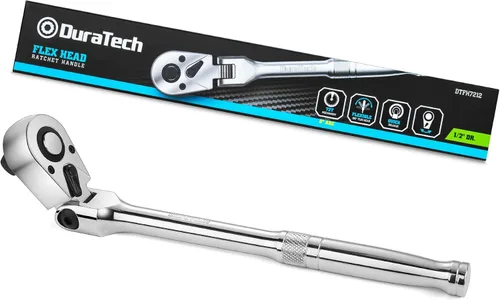 Vista 8 de DURATECH Mango de trinquete de 1/4 pulgadas con cabeza flexible, llave de trinquete de 72 dientes, liberación rápida, interruptor reversible