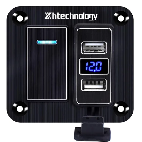 Vista 28 de Panel de interruptor basculante de aluminio de 2 vías, impermeable, precableado con retroiluminación azul, interruptor de palanca