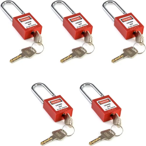 Vista 7 de QWORK Candado de seguridad con etiquetado rojo, 2 candados con 4 llaves